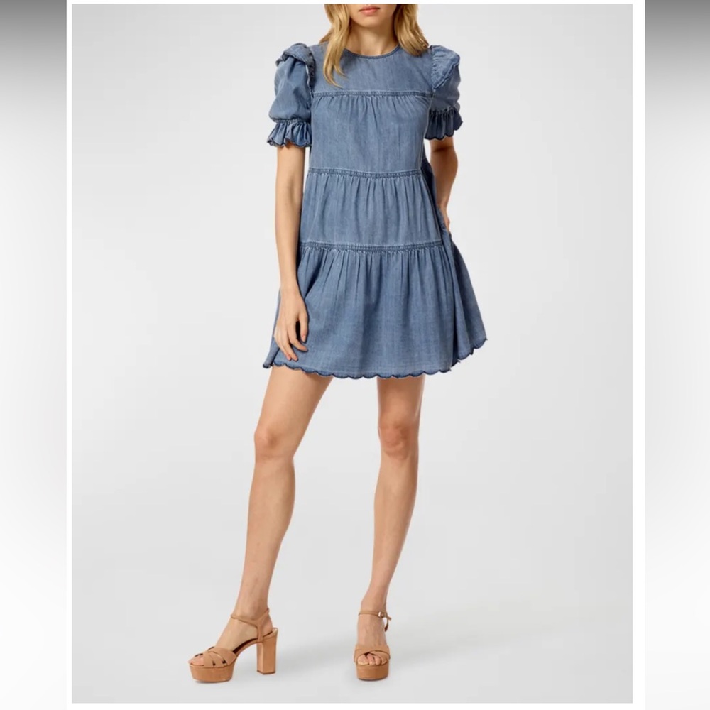 Stellah puff sleeve tiered Denim Dress